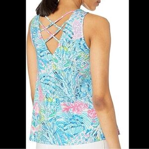 Lilly Pulitzer Kristen Strappy Swim Tank Top S Sink or Swim Coral